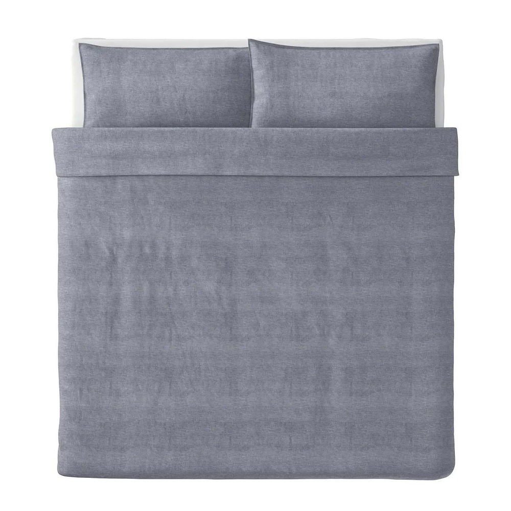 IKEA Kopparblad Duvet Cover KING 3pc Set Blue White Chambray Melange 102" x 86"